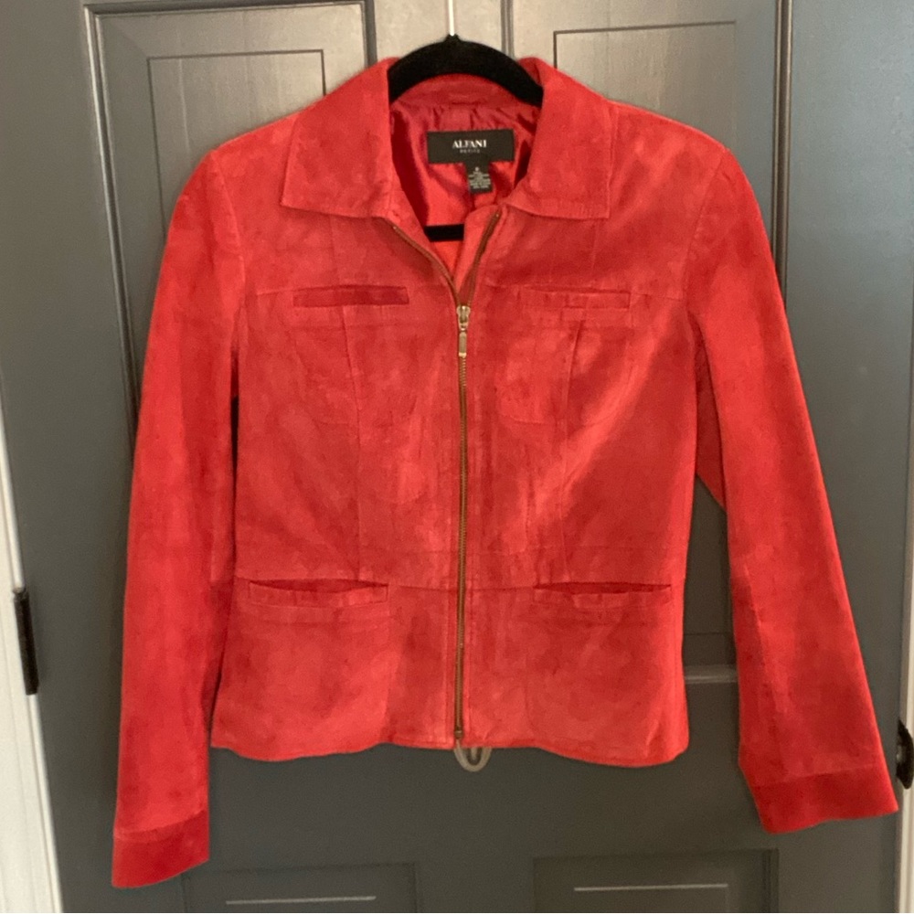 Alfani Red Leather suede zip jacket SP